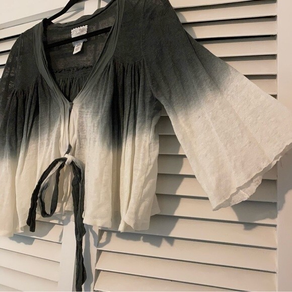 Ryu Linen Blend Ombre Lightweight Flowy Boho Hippie Tie Front Top size Medium - Picture 8 of 11